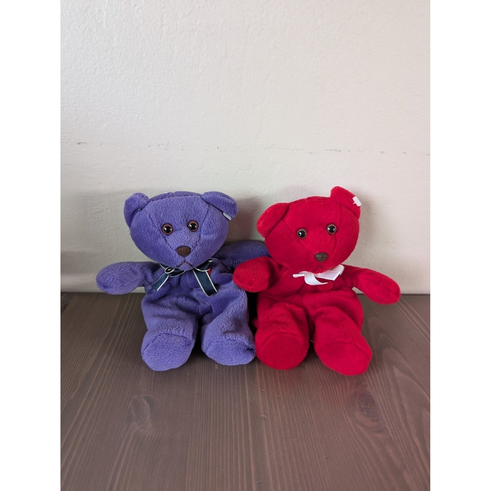 Just Friends Teddy Bear Bean Bag Toy Set Red‎ Purple 2pc Plush Stuffie Cute Kids